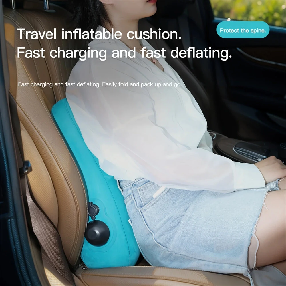 (image for) IPRee Ergonomic Inflatable Lumbar Support Pillow, Press Type Cushion, Enhances Back Comfort During Long-distance Flights Trains & Office Use